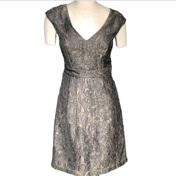 MSSP Max Studio Metallic Jacquard Fancy Cocktail Dress Sz S #66D - Picture 2 of 8